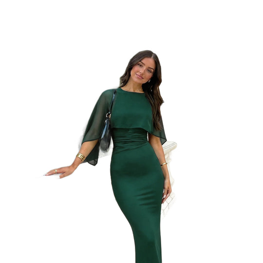 Damen Figurbetontes Midikleid mit Chiffon-Cape Nord Taschen
