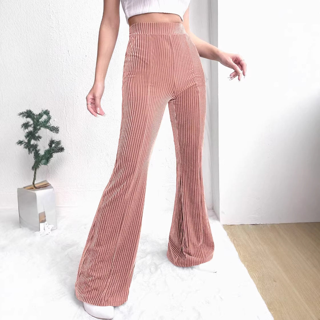 Damen Hochtaillierte Samt‑Cordhose mit Plissee‑Optik und weitem Bein Nord Taschen