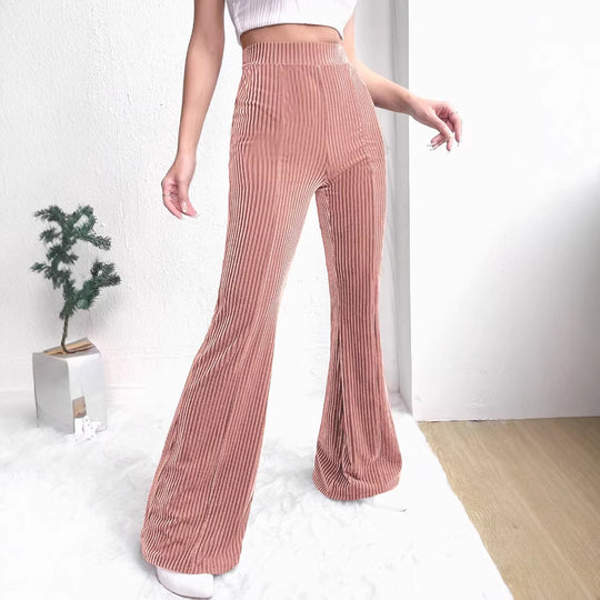 Damen Hochtaillierte Samt‑Cordhose mit Plissee‑Optik und weitem Bein Nord Taschen