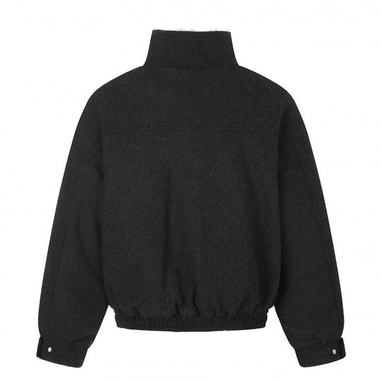 Damen Kurzer Wollmix‑Blouson im Flight‑Style mit Teddyfutter und aufgesetzten Pattentaschen Nord Taschen