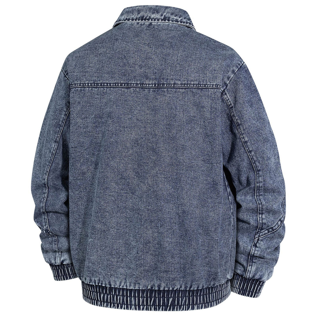 Herren Übergroße Jeans-Bomberjacke mit Stone-Wash, Reißverschluss und geripptem Saum Nord Taschen