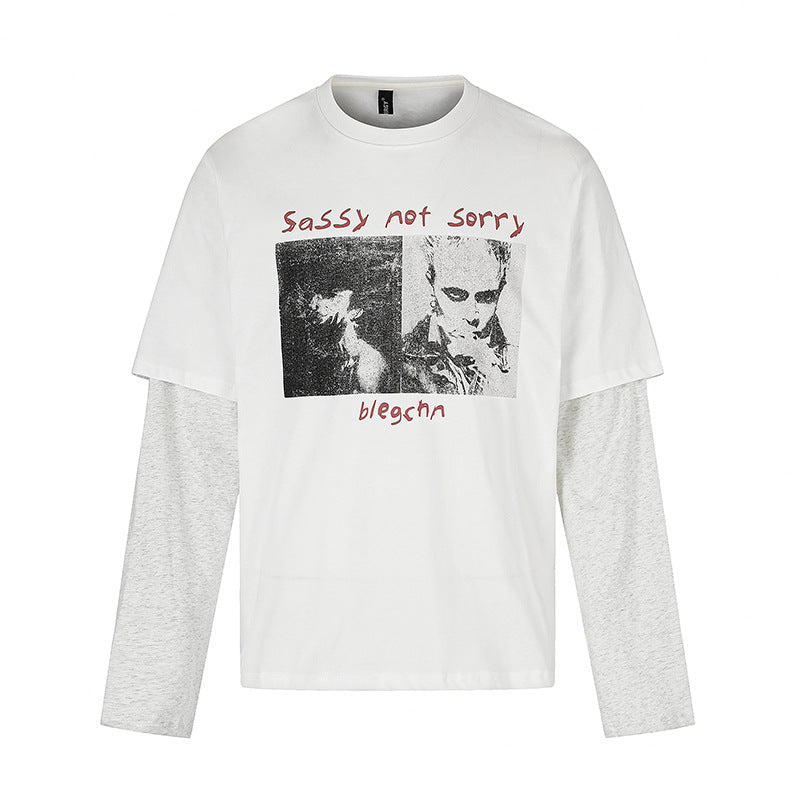 Damen Lagen-Langarmshirt im Layer-Look mit Fotoprint und Kontrastärmeln Nord Taschen