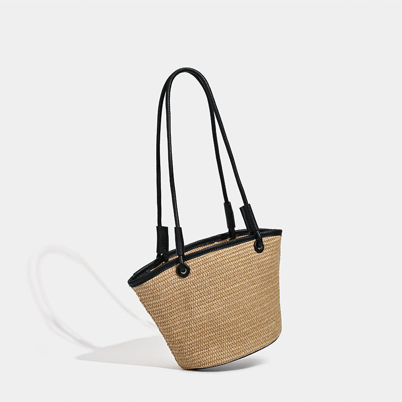 Damen Strohtasche mit luxuriösem Lederbesatz Nord Taschen