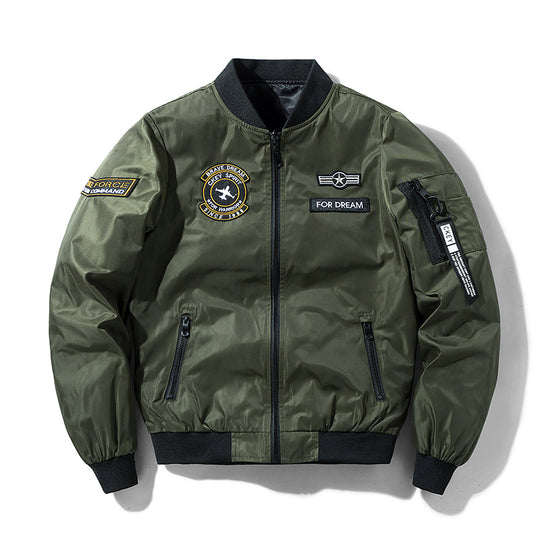 Men's  military-inspired bomber jacket with embroidered mission patches Nord Taschen
