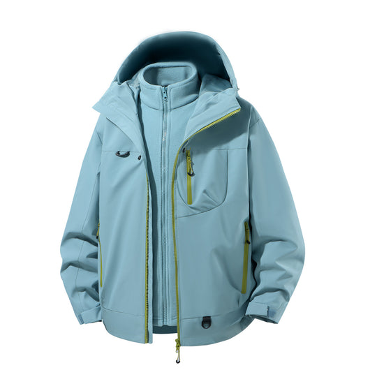 Herren zweiteiliger wasserdichter Softshell-Parka mit herausnehmbarer Fleece-Innenjacke, verstellbarer Kapuze und Multifunktions-Taschen Nord Taschen