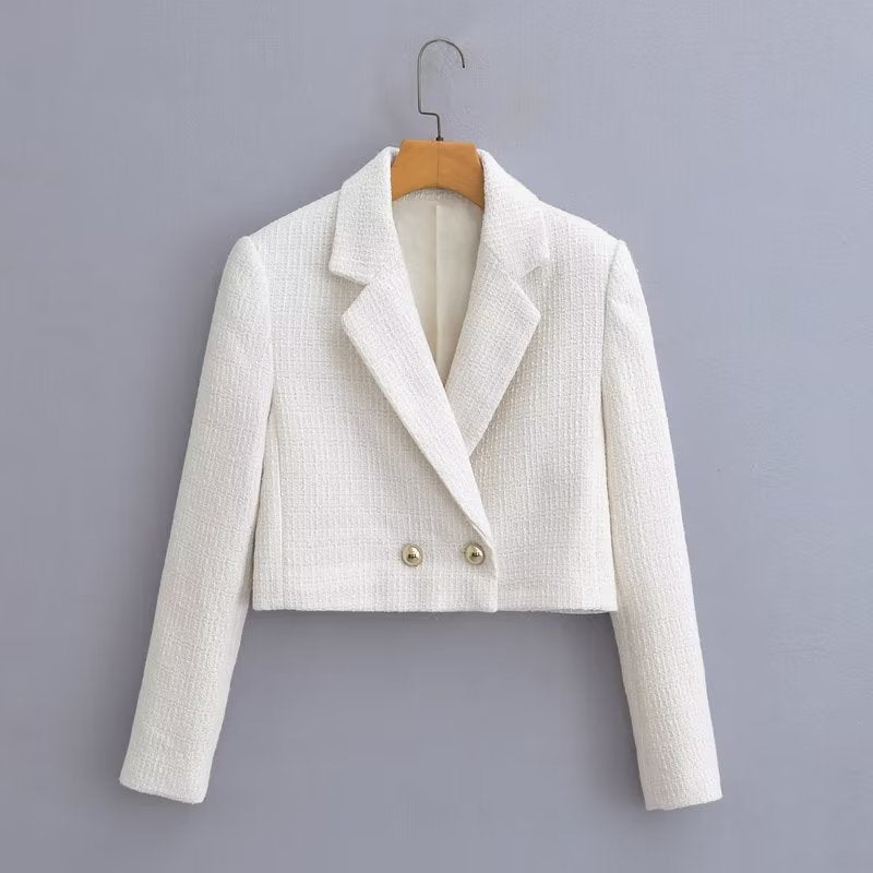 Damen Kurz geschnittener Bouclé-Blazer mit taillierter Silhouette und Doppelknopf Nord Taschen