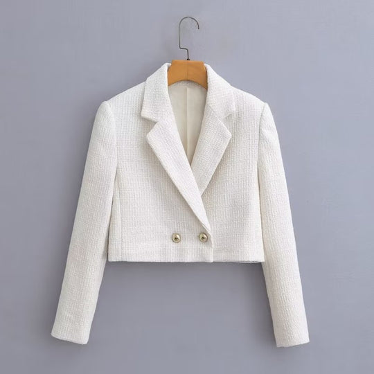 Damen Kurz geschnittener Bouclé-Blazer mit taillierter Silhouette und Doppelknopf Nord Taschen