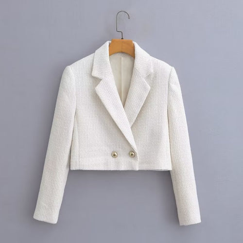Damen Kurz geschnittener Bouclé-Blazer mit taillierter Silhouette und Doppelknopf Nord Taschen