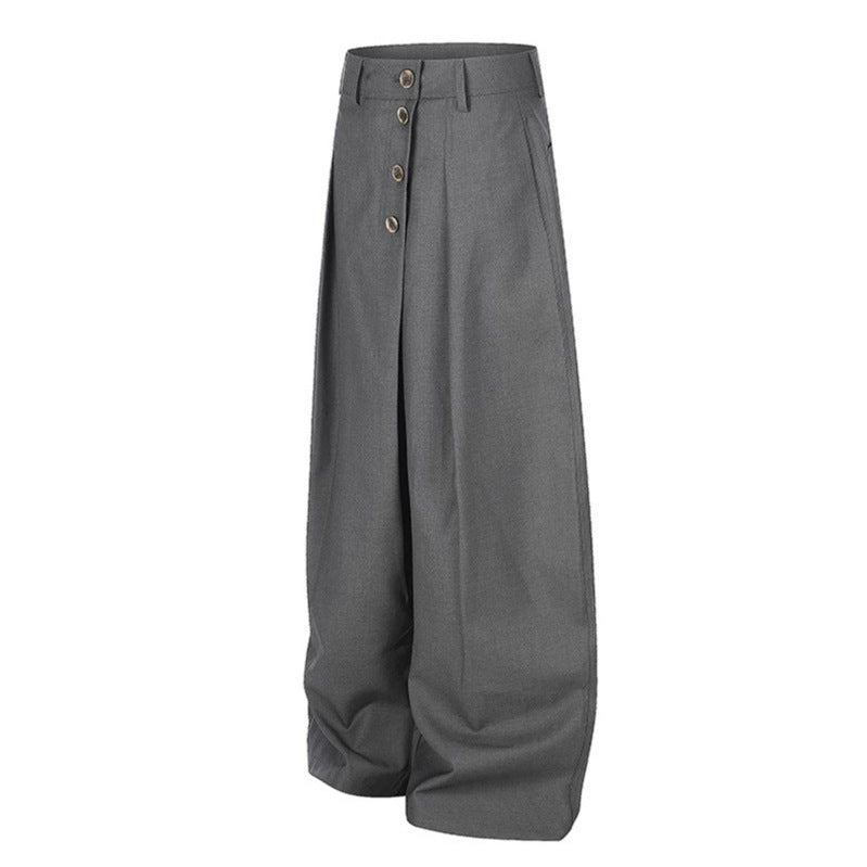Damen Weite Palazzo-Hose mit hoher Taille, Bundfalten und asymmetrischer Knopfleiste Nord Taschen