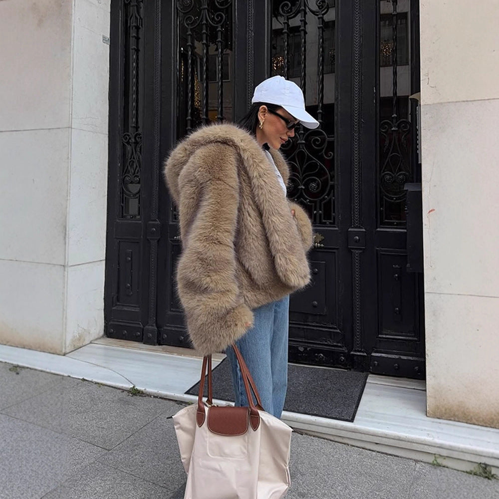 Damen Boxy-Kunstpelzjacke im Teddy-Look mit Oversize-Schalkragen Nord Taschen