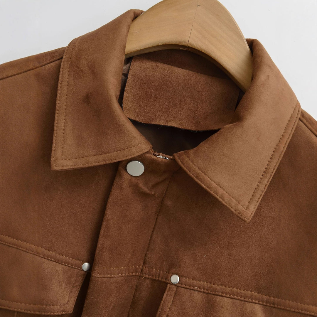 Damen Kurze Velours-Optik Jacke mit Druckknopf-Leiste und aufgesetzten Brusttaschen Nord Taschen