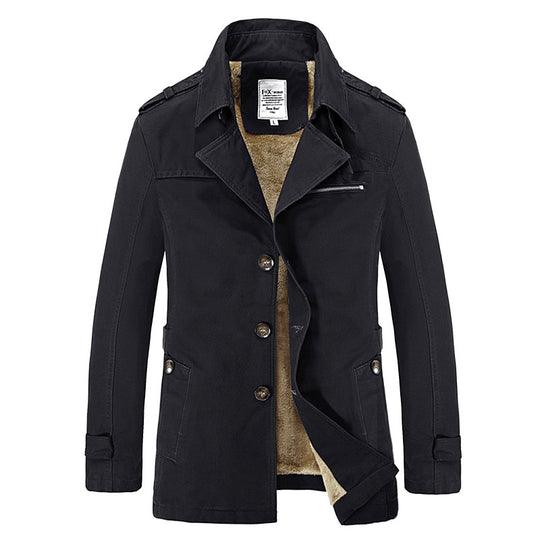 Herren militärisch inspirierter Kurzmantel mit Teddyfleece‑Innenlage und Reißverschluss‑Brusttasche Nord Taschen