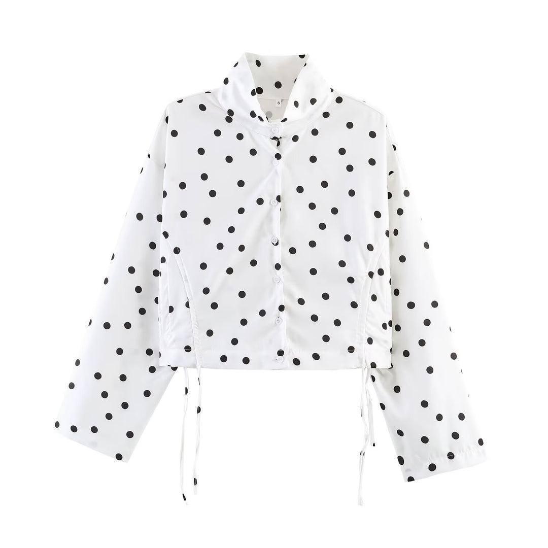 Damen Gepunktete Cropped-Utility-Jacke mit Stehkragen und Tunnelzug Nord Taschen