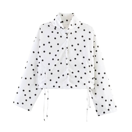 Damen Gepunktete Cropped-Utility-Jacke mit Stehkragen und Tunnelzug Nord Taschen
