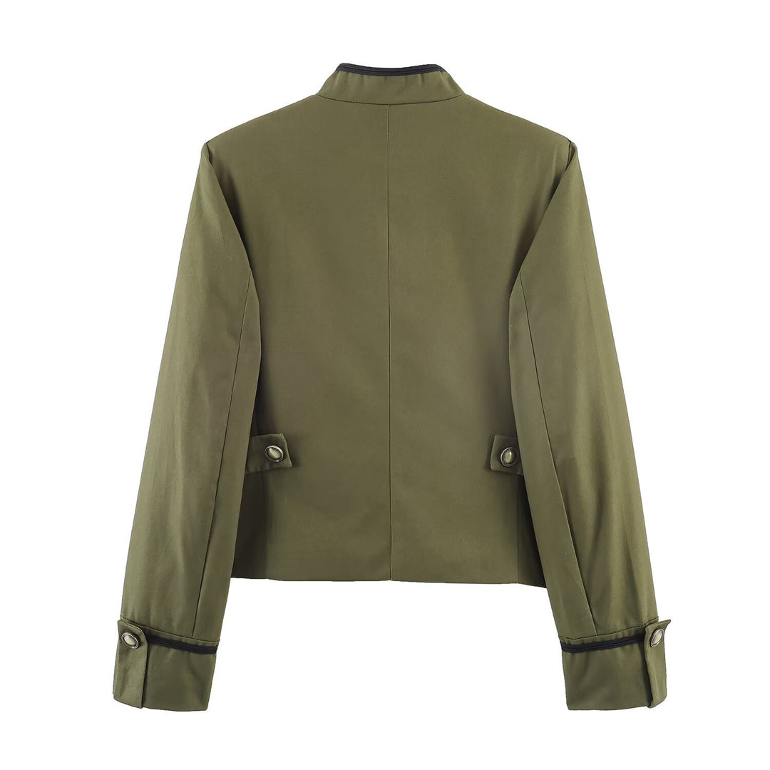 Damen Militärisch inspirierte Kurzjacke mit dekorativer Kordauflage und Stehkragen Nord Taschen