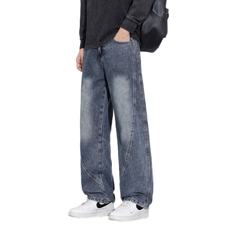 Herren Weite Baggy-Jeans mit geschwungenen Nahtdetails und Used-Waschung Nord Taschen