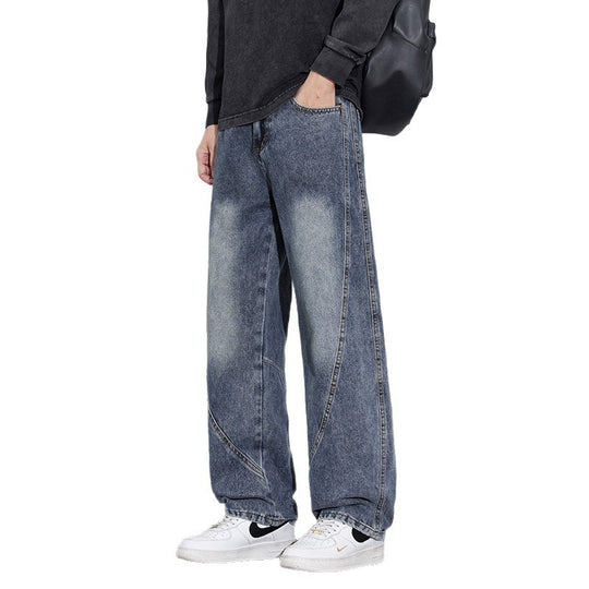Herren Weite Baggy-Jeans mit geschwungenen Nahtdetails und Used-Waschung Nord Taschen