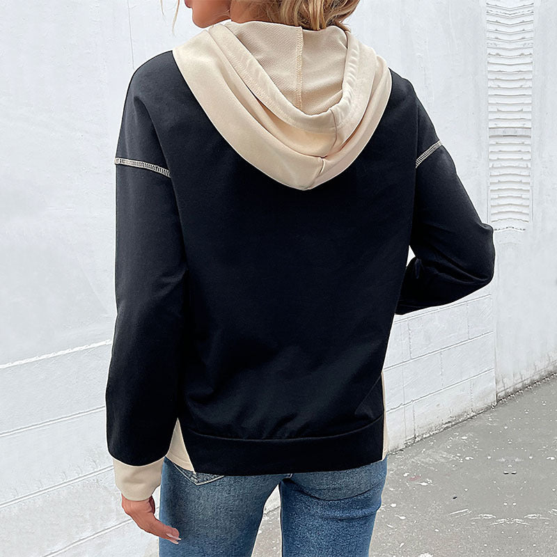Damen Lässiger Kapuzenpullover mit kontrastierenden Ärmeln Nord Taschen