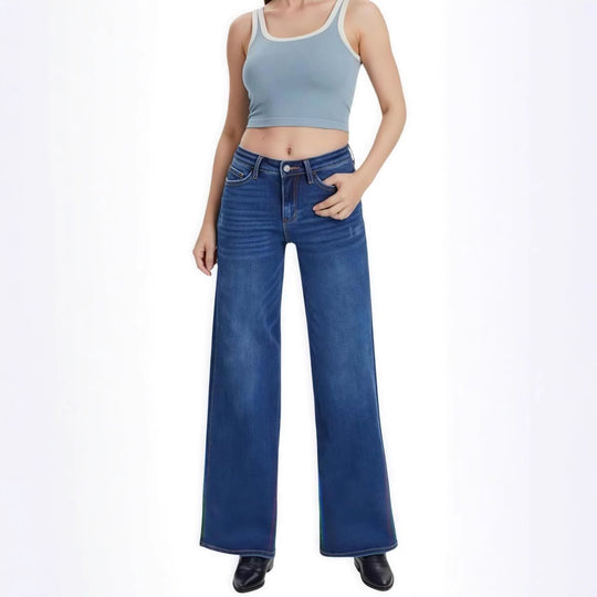 Damen Weite High‑Waist Schlagjeans aus Stretch Denim Nord Taschen