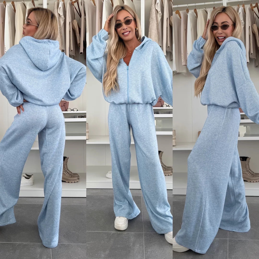 Damen Loungewear-Anzug aus weichem Fleece mit Kapuze und weitem Schnitt Nord Taschen