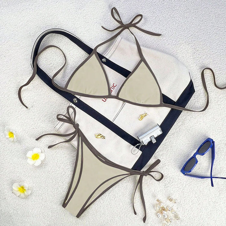 Damen Triangel-Bikini mit verspieltem Schnürdesign