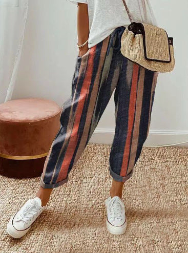 Damen Leinen-Joggerhose mit Kordelzug, lockerer Tapered-Schnitt und gekrempelten Säumen Nord Taschen