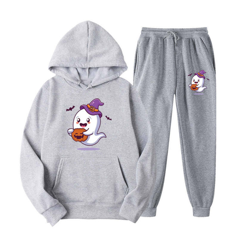 Unisex kuscheliger Kapuzenpullover und Jogginghose Set mit Halloween-Geistprint Nord Taschen