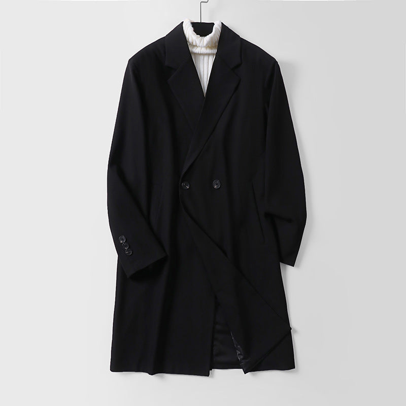 Herren Longline-Mantel im minimalistischen Schnitt mit Schalkragen und zweireihiger Knopfleiste Nord Taschen