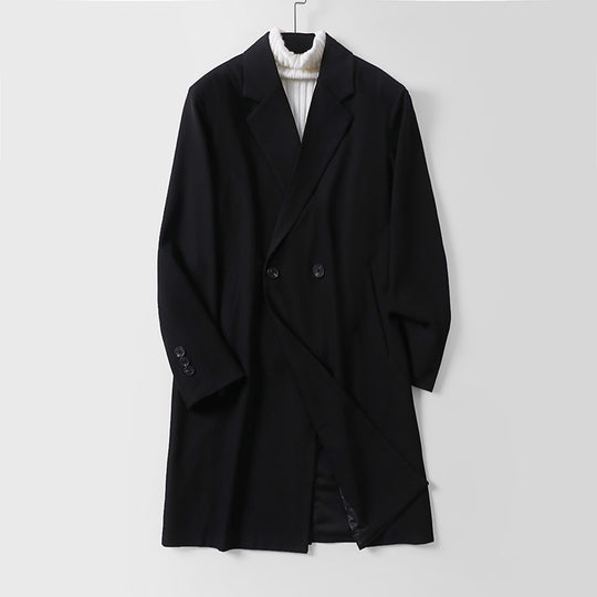 Herren Longline-Mantel im minimalistischen Schnitt mit Schalkragen und zweireihiger Knopfleiste Nord Taschen