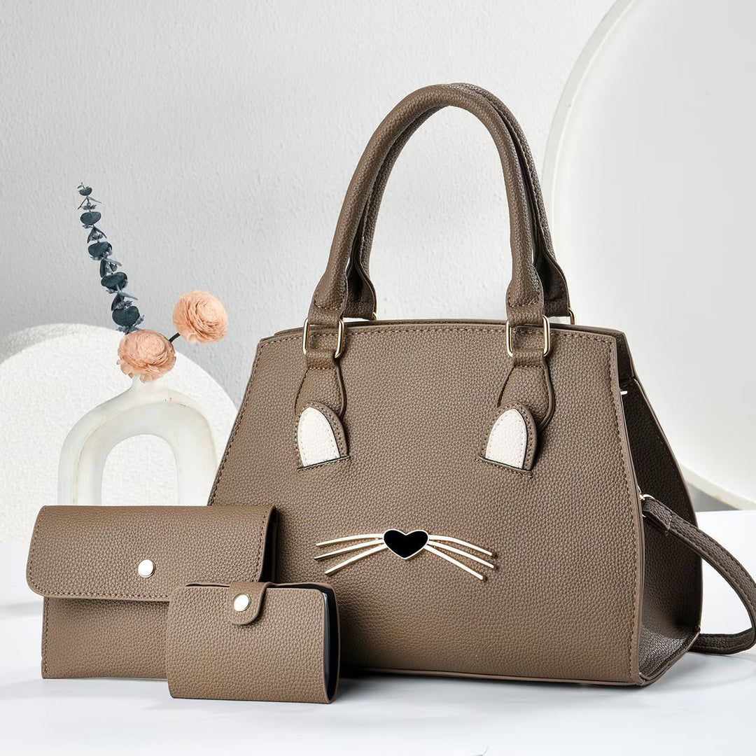 Damen Handtasche im verspielten Katzen-Design mit abnehmbarer Geldbörse Nord Taschen