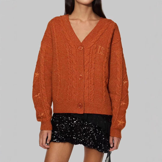 Damen Strickcardigan mit Zopfstrick, Stern‑Stickerei und Glanzfäden Nord Taschen