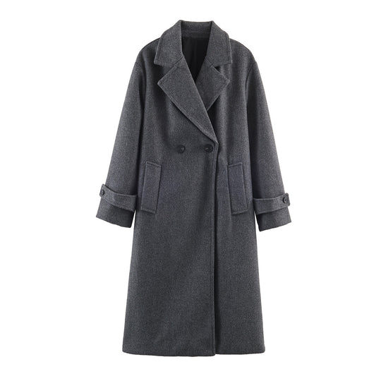 Damen Oversize Wollmix-Mantel mit Doppelreiher, breitem Revers und Ärmelriegel Nord Taschen