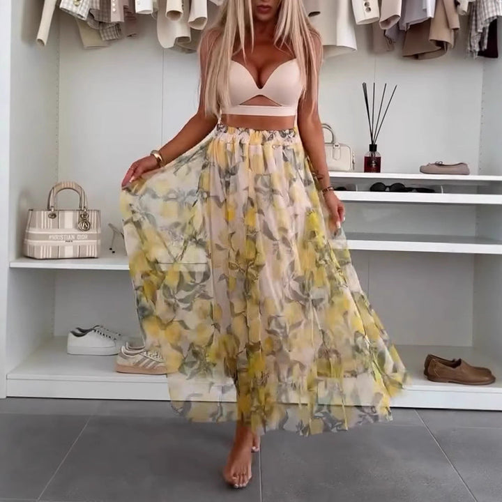 Damen Maxirock mit floralen Lagen und transparentem Design