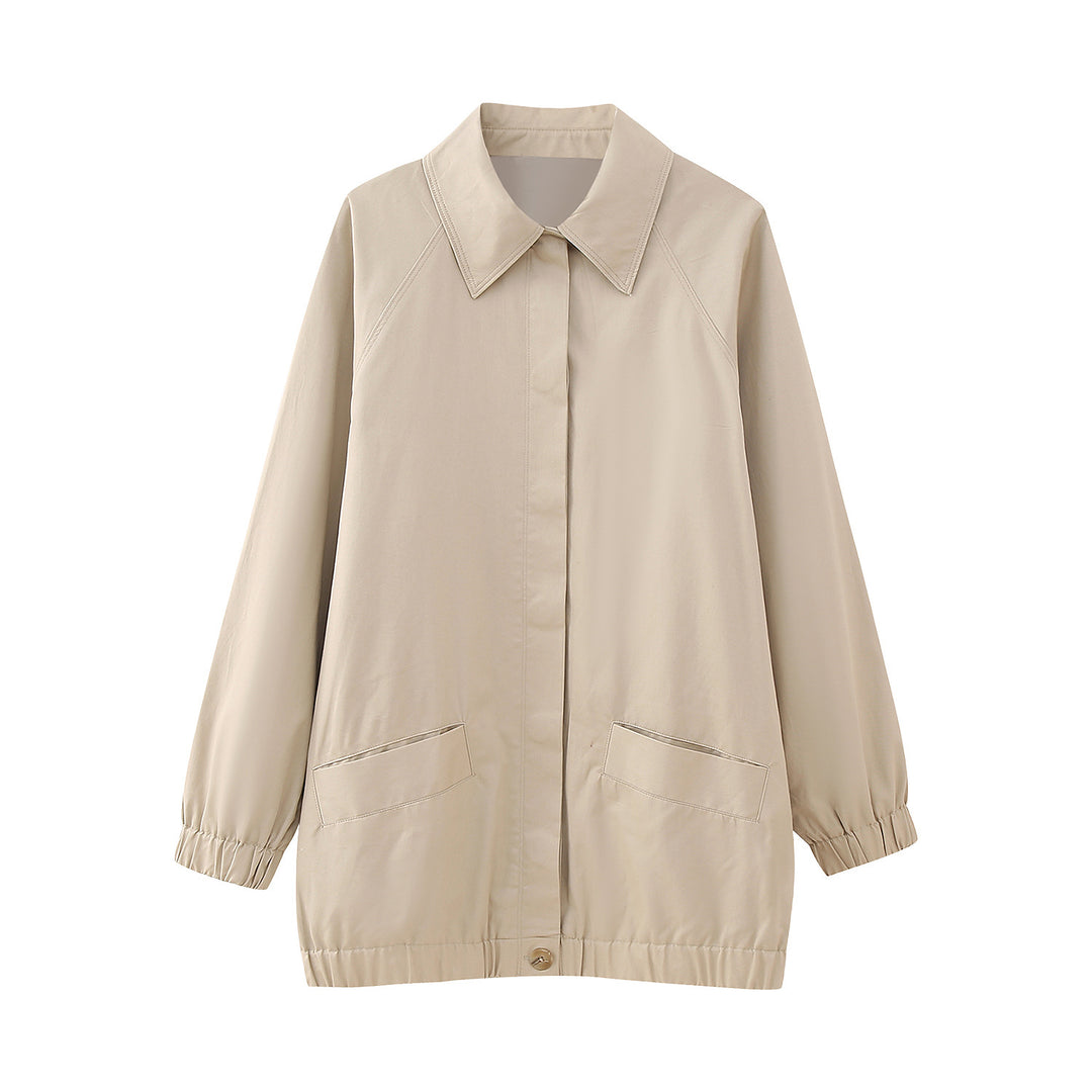 Damen Leichte Oversize-Übergangsjacke mit Hemdkragen und elastischem Saum Nord Taschen