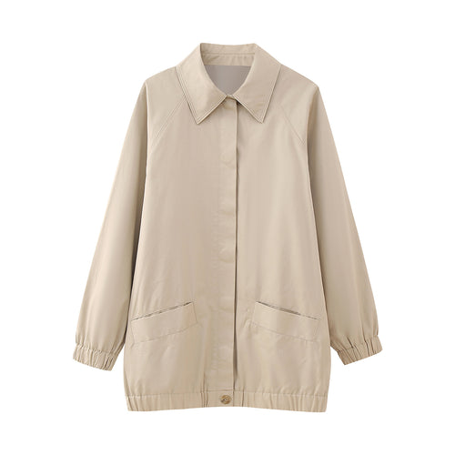 Damen Leichte Oversize-Übergangsjacke mit Hemdkragen und elastischem Saum Nord Taschen