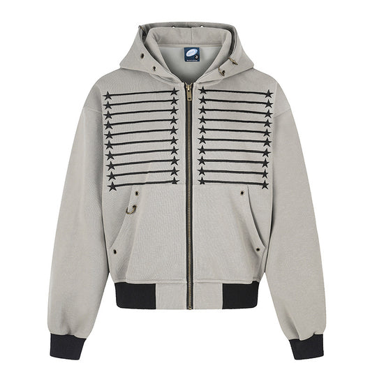 Damen Kapuzen‑Sweatjacke im Boxy‑Schnitt mit Stern‑Ziernähten, Metallösen und Kängurutaschen Nord Taschen