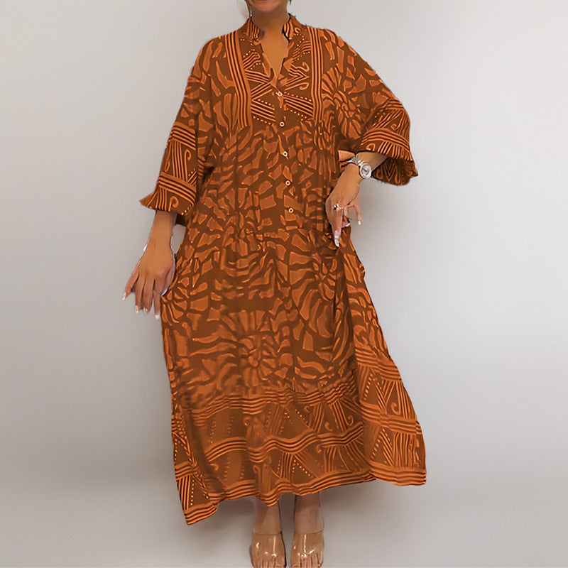 Damen Tunika-Kleid mit Einzigartigem Grafikdruck und Weiten Ärmeln