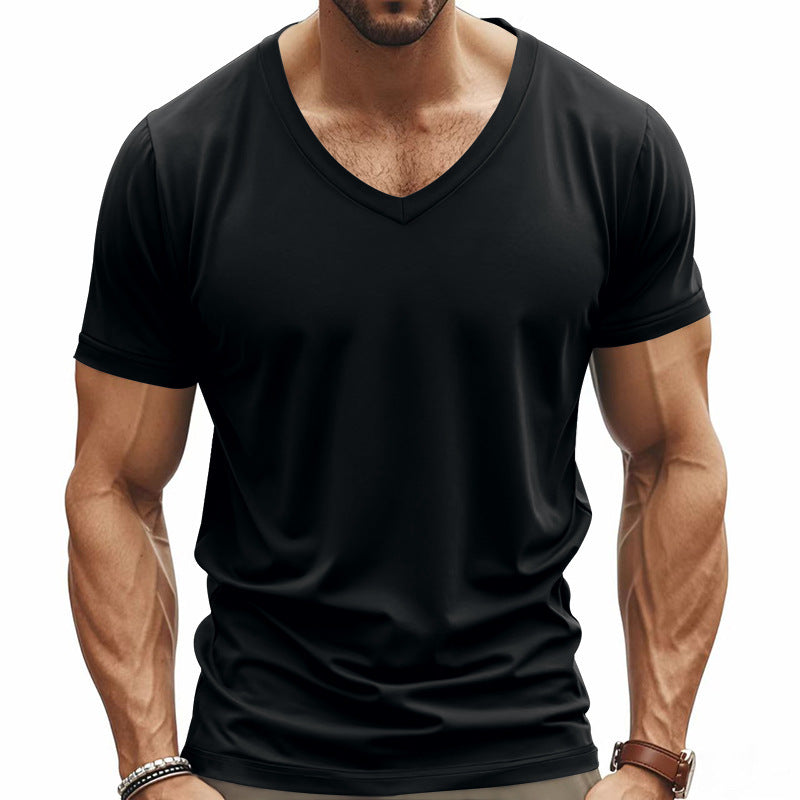 Herren nan V-Ausschnitt-T-Shirt aus Stretchbaumwolle mit ergonomischem Schulterschnitt und flachem Saum