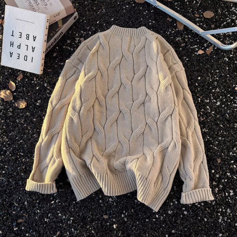 Damen Grobgestrickter Oversize-Zopfmuster-Strickpullover mit verkürztem Saum Nord Taschen