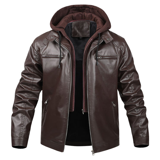 Herren Stilvolle Lederjacke mit Kapuze Nord Taschen
