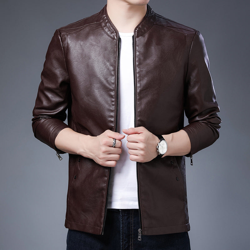Herren schlanker Lederoptik-Blouson im Aviator-Minimalstil mit Stehkragen und Reißverschlussärmeln Nord Taschen