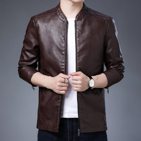 Herren schlanker Lederoptik-Blouson im Aviator-Minimalstil mit Stehkragen und Reißverschlussärmeln Nord Taschen