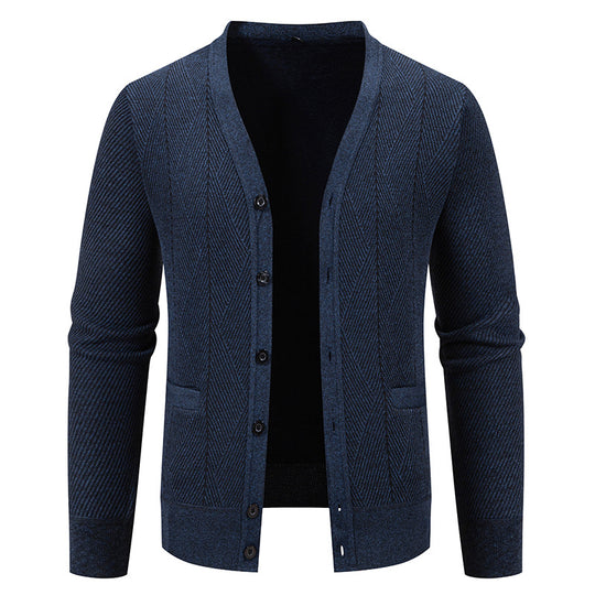 Herren Strukturierter Feinstrick-Cardigan mit Chevron‑Muster, V‑Ausschnitt und Eingrifftaschen Nord Taschen