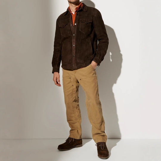 Herren Wildlederjacke im modernen Schnitt mit praktischen Taschen Nord Taschen