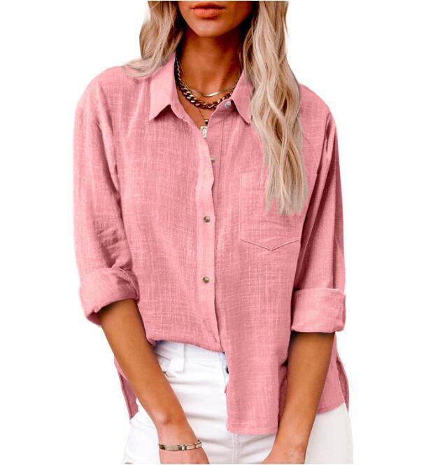Damen lässige Leinenbluse mit kurzem Arm und Knopfdetails