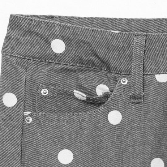 Damen Hochgeschnittene Culotte-Jeans mit weitem Bein, Polka-Dot-Print und aufgesetzten Gesäßtaschen Nord Taschen