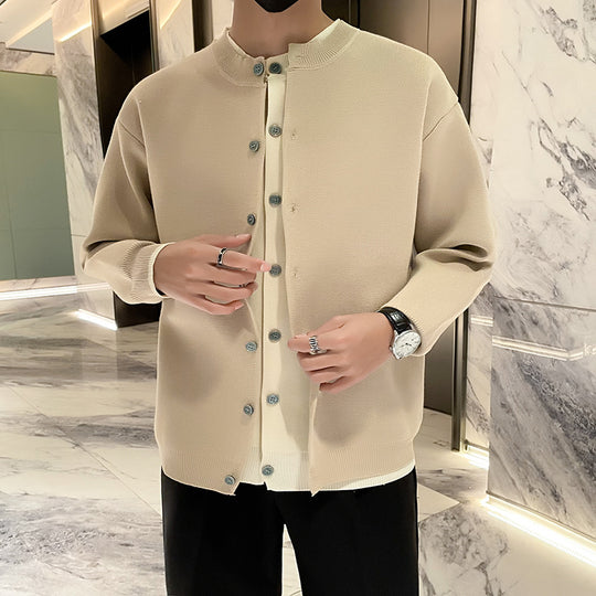Herren Leichter Feinstrick-Cardigan mit Rundhals, Minimaler Optik und Kontrastknopfleiste Nord Taschen