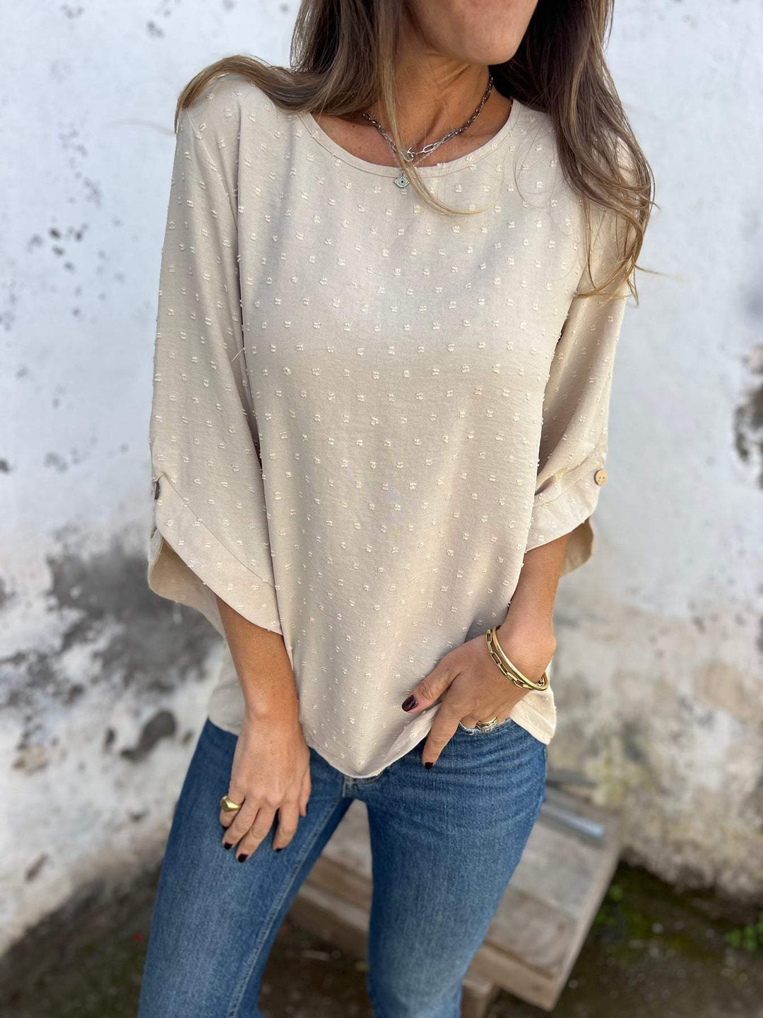 Damen Bluse mit Strukturpunktmuster und dreiviertel Ärmel Nord Taschen