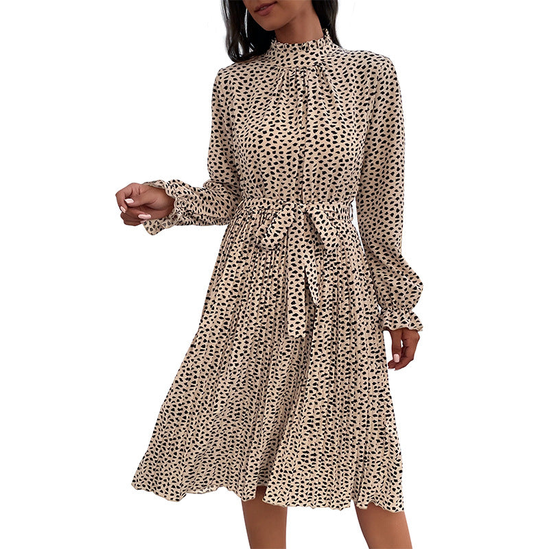 Damen Midikleid mit Stehkragen, geraffter Passe und Bindegürtel Nord Taschen