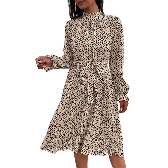 Damen Midikleid mit Stehkragen, geraffter Passe und Bindegürtel Nord Taschen